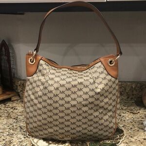 Michael Kors Beige/Tan MK Logo Shoulder Bag